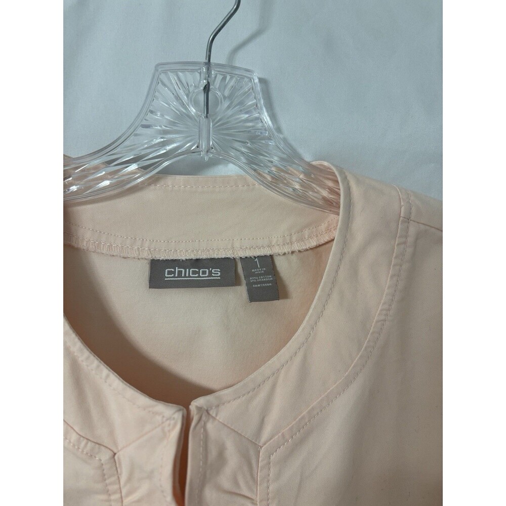 Chico's Size 1 Pink Blazer Modest Spring Feminine  Beach Cotton Jacket Size 1/M - Picture 3 of 11